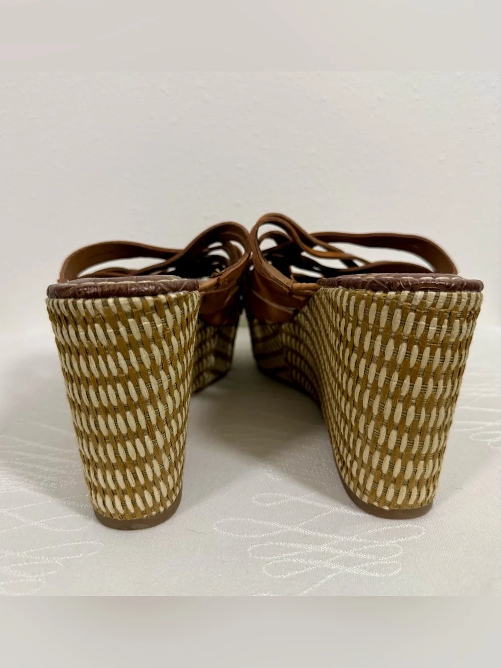 Sam Edelman Leather Espadrille Wedge Sandals 8.5 Tan Strappy Platform